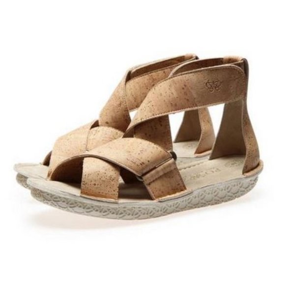 Po-Zu Echo Biodegradable Vegan Salome Natural Cork Wrap Sandals Size 9/40 - Picture 1 of 6